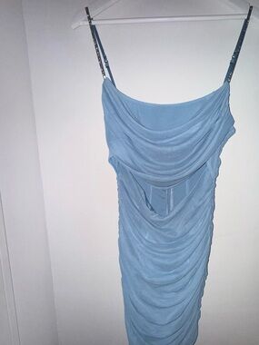 Oh Polly Blue Ruched Mini Dress